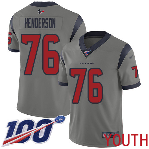 Houston Texans Limited Gray Youth Seantrel Henderson Jersey NFL Football #76 100th Season Inverted Legend->houston texans->NFL Jersey